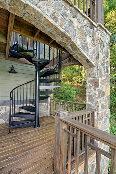 spiral staircase on a lake house deck outdoor spiral stairs
