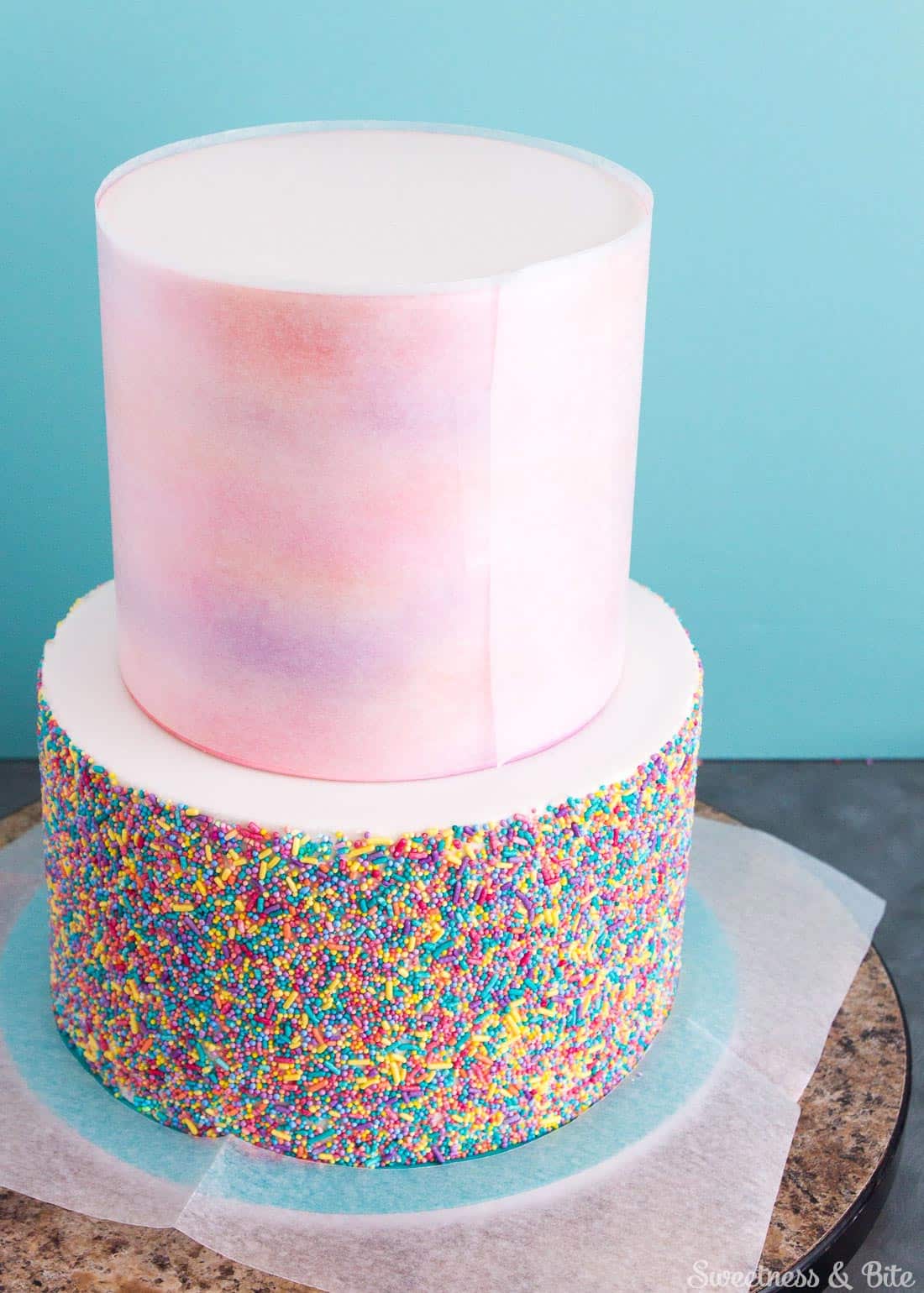 sprinkle cake tutorial a step guide to applying sprinkles to a fondant covered 2