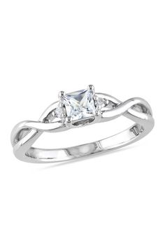 sterling silver diamond princess cut created white sapphire crisscross fashion ring color