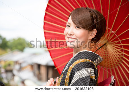 stock photo attractive asian woman wearing traditional japanese kimono