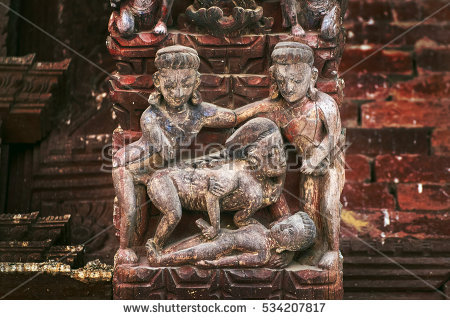 stock photo erotic kamasutra carvings on the roof of jagannath temple on durbar square in kathmandu 1