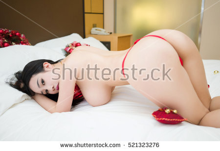 stock photo sensual erotic asian korean big boobs huge tits woman stripper pin up girl wearing red back 2