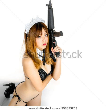 stock photo sexy asian big boods girl model cosplay bikini maid with gun japanese style xxx 3