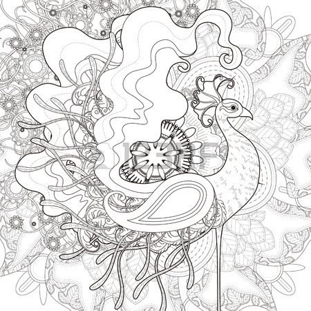 stock vector attractive peacock coloring page with floral elements in exquisite line