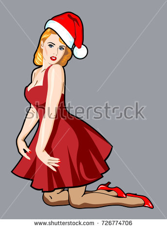 stock vector image of a sexy girl in a traditional style of old school tattoo pin up in santa hat