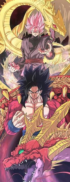 super saiyan goku and red shenron super saiyan rose black goku and golden dragon