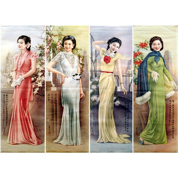 vintage shanghai beauty poster featuring fashion in four seasons