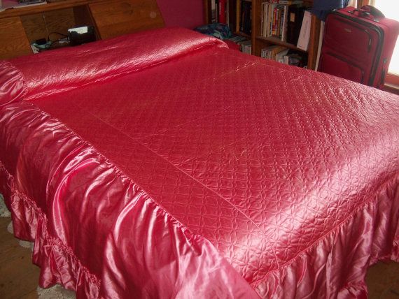 vintage silk satin comforter bedspread quilted raspberry pink