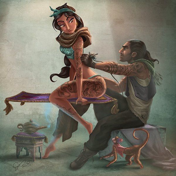 we are loving the disney princesses made over as tattooed pin up girls