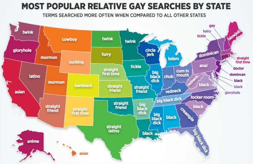 which us states are searching for mormon redneck and tickle gay