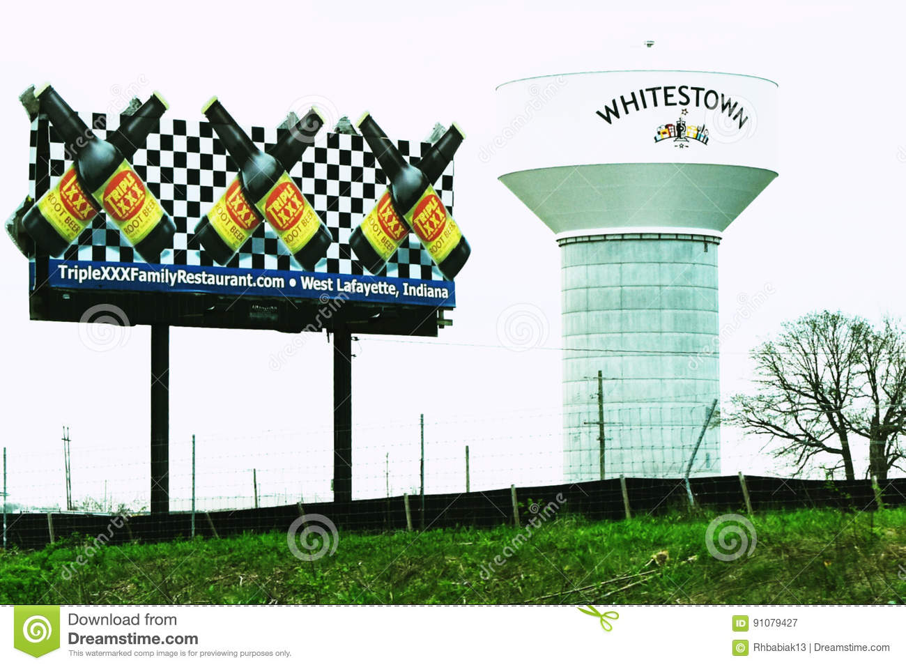 whitestown water tower and triple whitestown water tower and a billboard for triple xxx