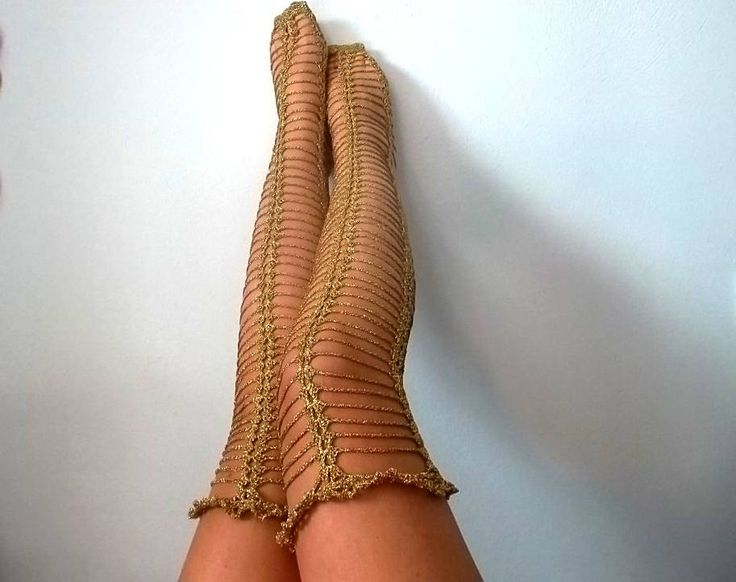 women socks golden socks long socks crochet socks see through socks